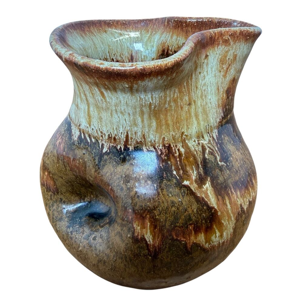 Vtg Studio Art Pottery Pourer Artist Mark Drip Glaze Finger Grip Handle 4.25"